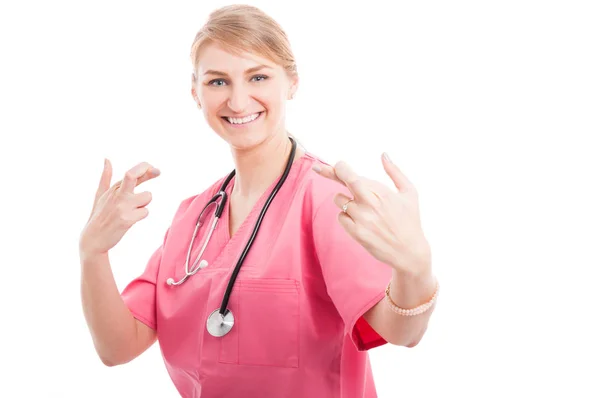 快乐医疗的女护士，使手指交叉的手势 — 图库照片