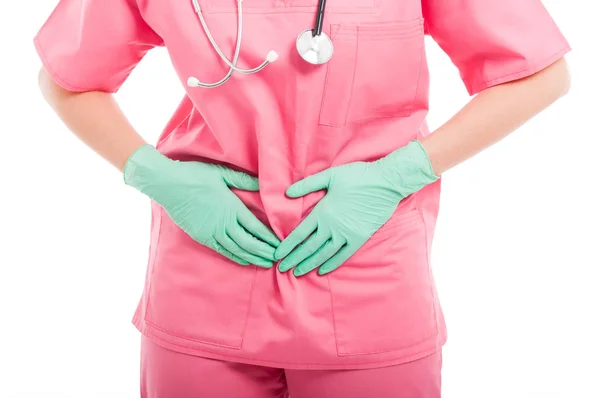 Close-up of nurse having period pain — Stock Photo, Image