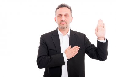 Businessman taking oath or making a promise clipart