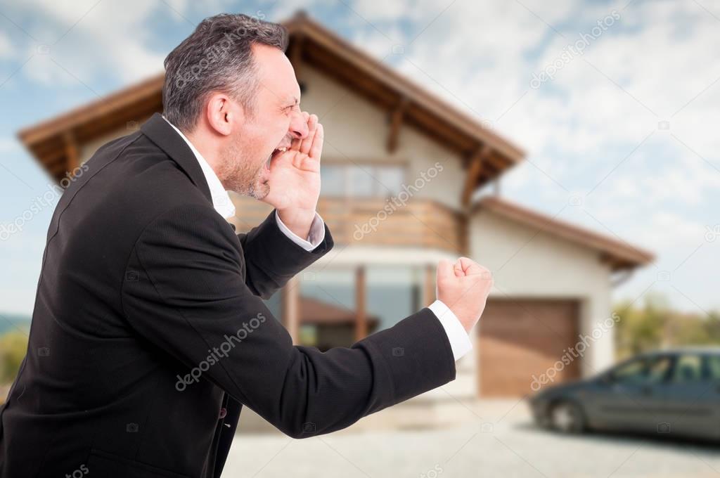 Side view portrait of angry or upset realtor