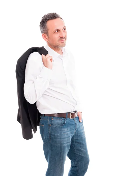 Man holding suit jacket over his shoulder — Stock Photo, Image