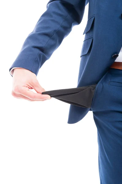 Lawyer torso turning out his empty pockets — Stock Photo, Image