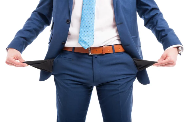 Male lawyer is poor and has empty pockets — Stock Photo, Image