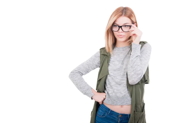 Gözlüklü seksi moda model kız — Stok fotoğraf