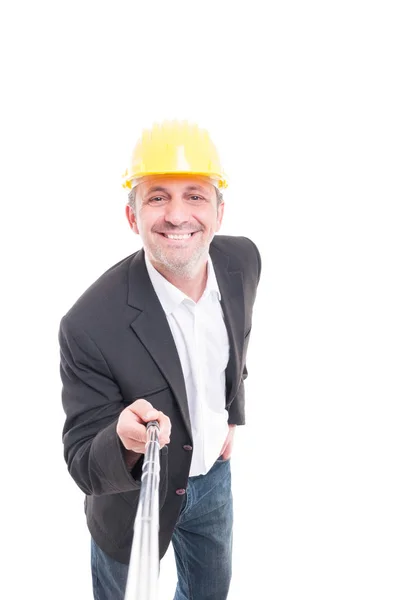 Portrait of architect smiling and talking picture with selfiesti — Stock Photo, Image
