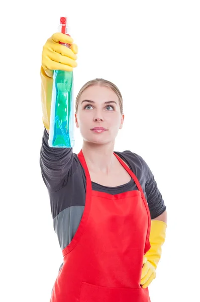 Woman housewife with spray bottle — Stock Photo, Image