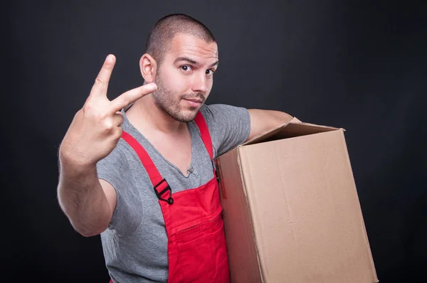 Verhuizer man met vak weergegeven: nummer twee — Stockfoto