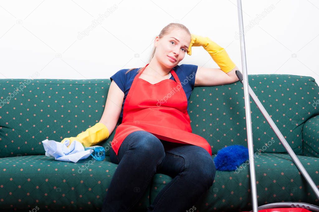 Lazy young woman resting on sofa