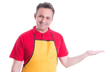 Mutlu merchandiser belirtmek boşaltmak için