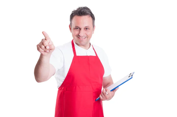 Supervisor de supermercados o empleado con portapapeles — Foto de Stock