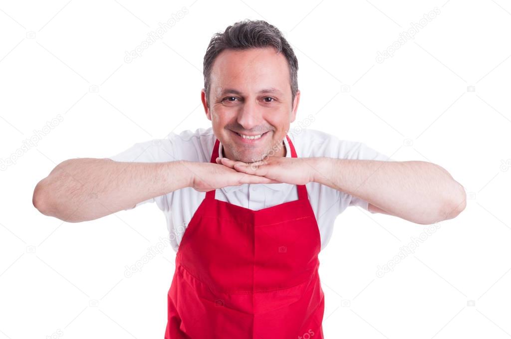 Hypermarket employee standing in relax posture