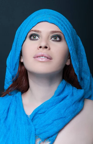 Fashionable portrait of girl model with scarf — Stock Photo, Image