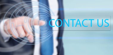 İşadamı el dokunmadan iletişim düğmesini