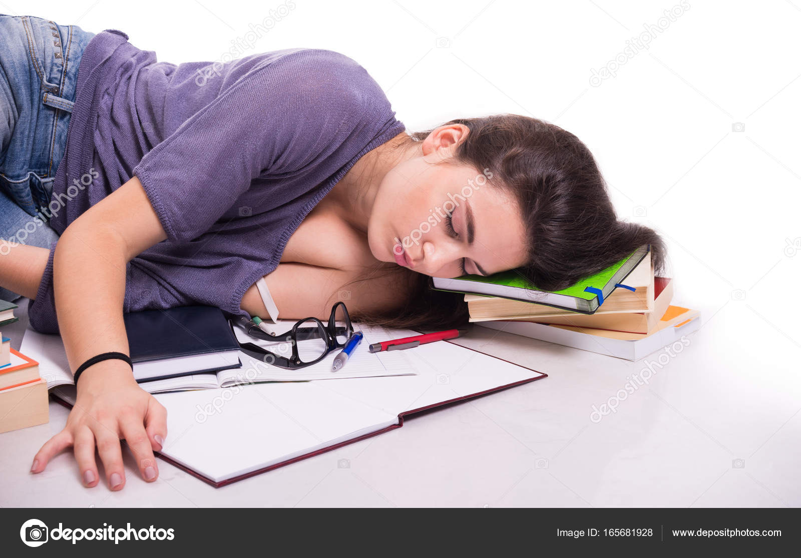 Student Falling Asleep On Her Books Stock Photo C Catalin205