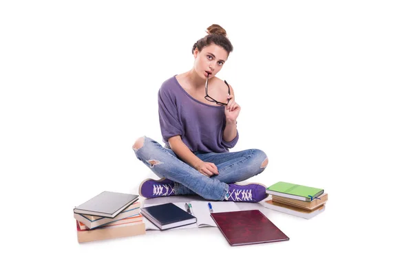 Slimme jonge student met haar boeken — Stockfoto