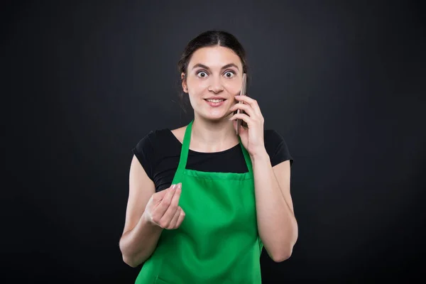 Joyful successful employee  on the phone — Stock Photo, Image