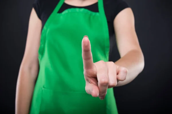 Close-up beeld van een vrouwelijke werknemer aanraken van het scherm — Stockfoto