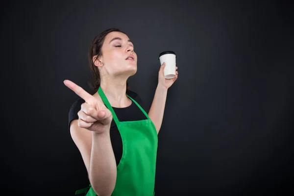 Young employee refusing to give you coffee — Stock Photo, Image