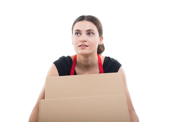 Supermarket employee receiving boxes with products — Stock Photo, Image