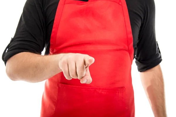 Close-up of male supermarket employer using touch screen — Stock Photo, Image