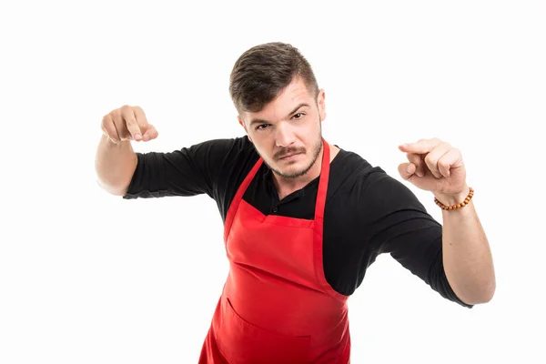 Çift müstehcen jest gösterilen deli süpermarket işveren — Stok fotoğraf