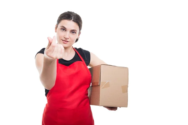 Woman employer doing a money gesture — Stock Photo, Image