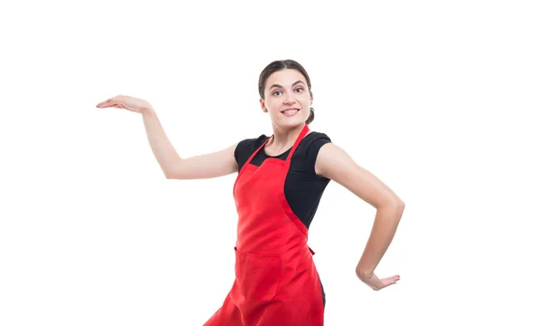 Fröhliche junge Sachbearbeiterin tanzt lustig — Stockfoto