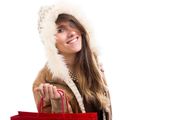 Portrait of trendy fashionable girl with shopping bag — Stock Photo, Image