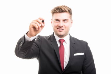 Siyah kalemi ile yazma iş adamı portresi