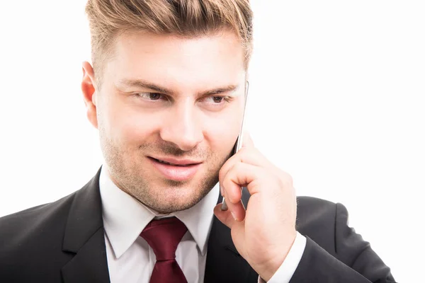 Close-up of business man talking on smartphone — Stock Photo, Image