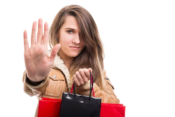 Attraente elegante ragazza gesturing stop segno — Foto Stock