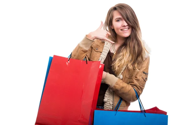 Beautiful young girl with shopping bag — Stock Photo, Image