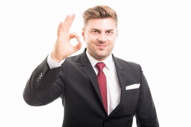 Tamam jest gösterilen yakışıklı kurumsal iş adamı portresi