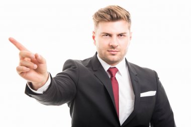 İnkar gestu gösterilen yakışıklı kurumsal iş adamı portresi