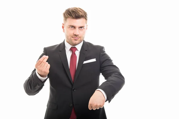 Handsome business man showing time is money — Stock Photo, Image