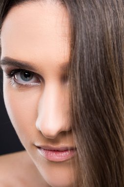 Kadın, güzel makyaj closeup görünümü 