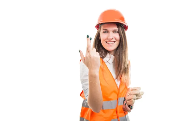 Chica bonita constructor deseando buena suerte —  Fotos de Stock