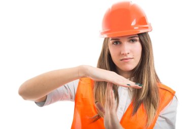 Güzel genç kadın mimar zaman aşımı jest gösterilen