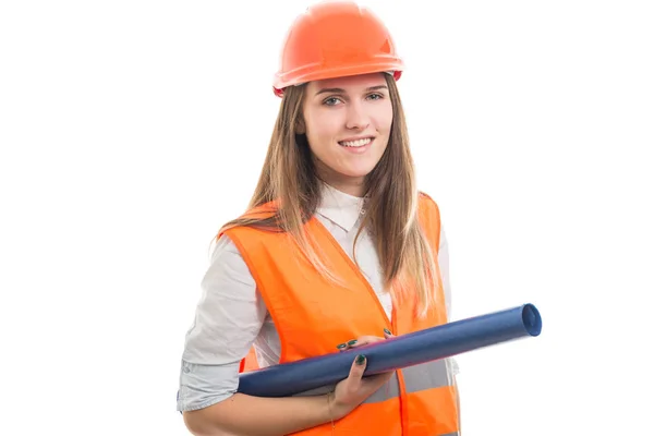 Woman architect with drawings in hand Royalty Free Stock Images