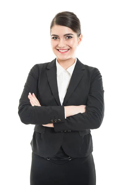 Beautiful female flight attendant standing with arms crossed — Stock Photo, Image