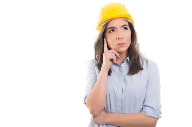 Kadın Oluşturucu düşünme gestur yapma portresi