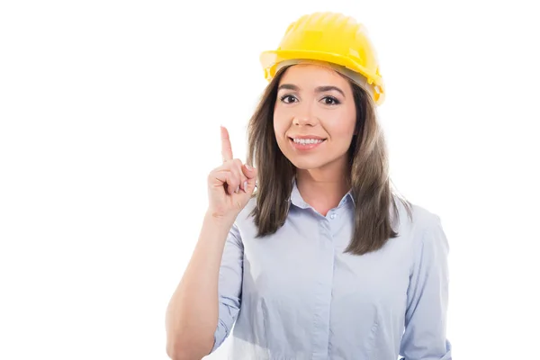 Portrait of female constructor making idea gestur — Stock Photo, Image