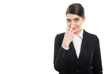 Güzel kadın uçuş görevlisi gösteren bak gözlerimin içine