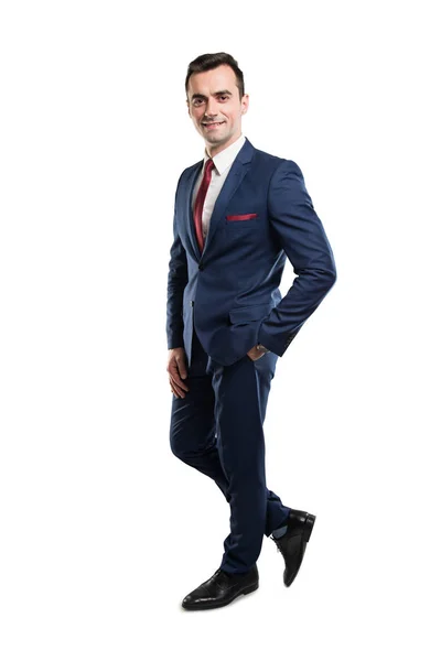 Full body of attractive business man posing with hand in pocket — Stock Photo, Image