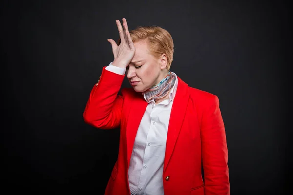Portrait of attractive business woman face palm like hurting — Stock Photo, Image