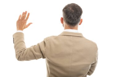 Yakışıklı bir adamın şık günlük giysiler giyip Oa 'ya gidişinin arka planı.