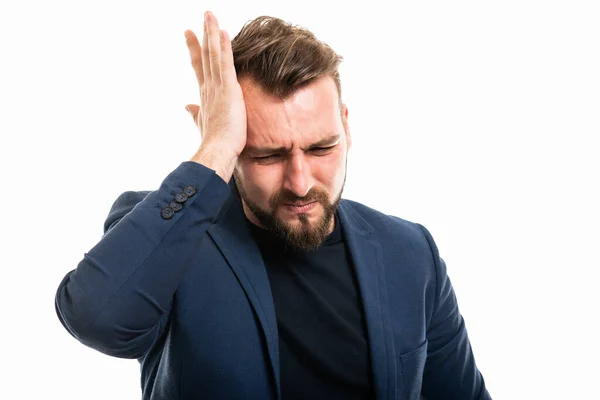 Business Man Wearing Smart Casual Clothes Gesturing Head Ache Isolated — Stock Photo, Image