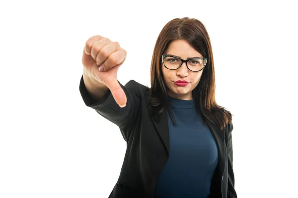 Retrato Una Joven Empresaria Con Gafas Que Muestran Gesto Aversión — Foto de Stock