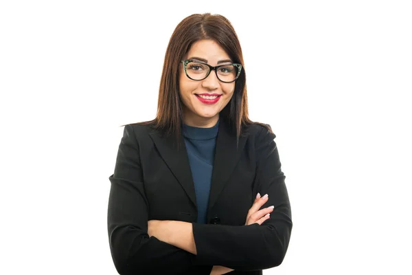 Retrato Chica Negocios Con Gafas Pie Con Los Brazos Cruzados —  Fotos de Stock