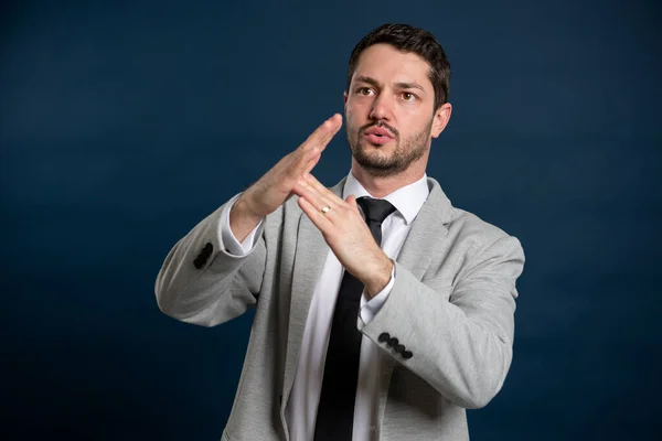 Retrato Negocios Joven Guapo Macho Haciendo Tiempo Fuera Gesto Sobre — Foto de Stock